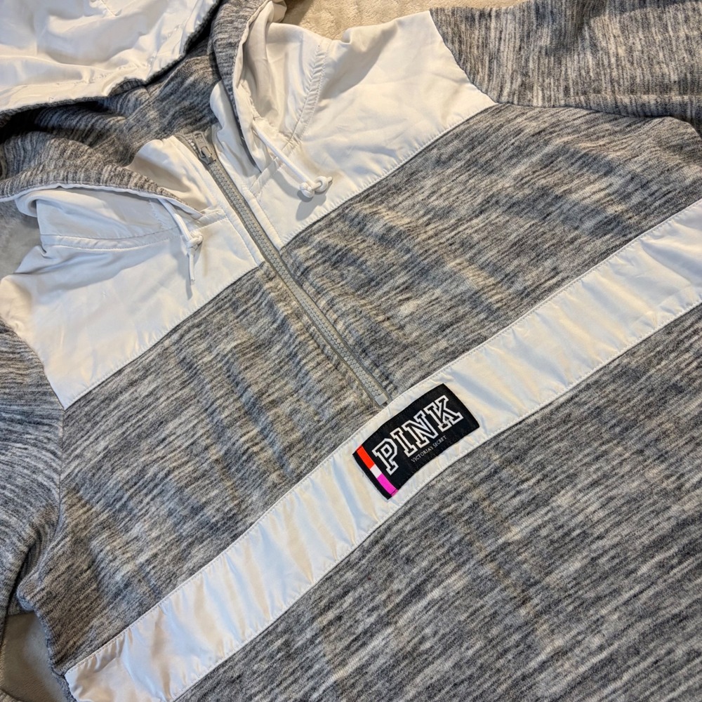 PINK Victorias Secret Womens Grey Space Dye Half Zip Hoodie Sweatshirt Medium